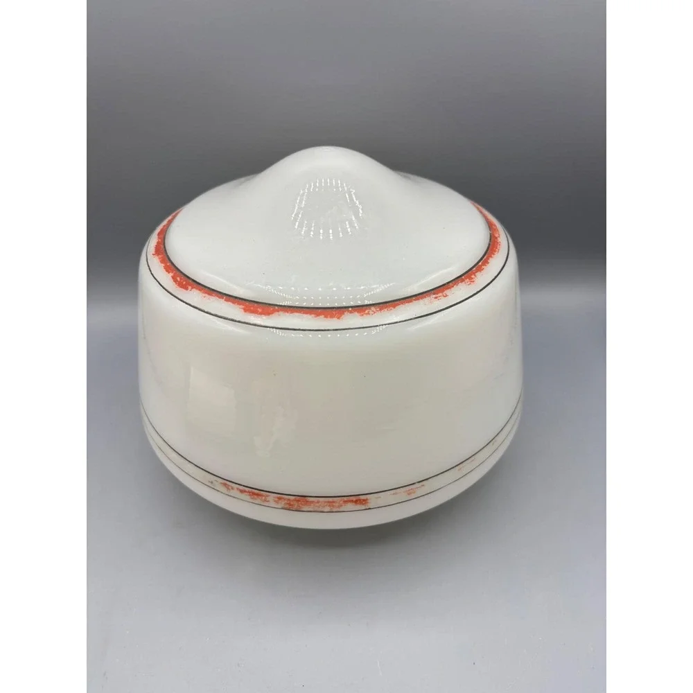 Vtg White Glass Ceiling Light Fixture Shade Red Stripe‎ Replacement Globe Lamp